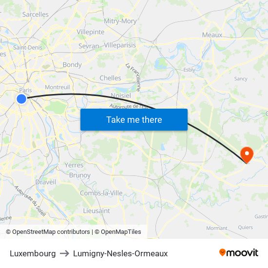 Luxembourg to Lumigny-Nesles-Ormeaux map