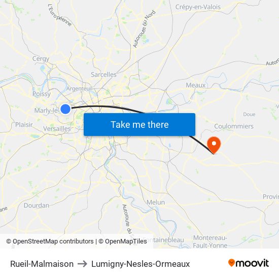 Rueil-Malmaison to Lumigny-Nesles-Ormeaux map