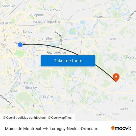 Mairie de Montreuil to Lumigny-Nesles-Ormeaux map