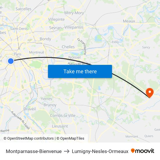 Montparnasse-Bienvenue to Lumigny-Nesles-Ormeaux map