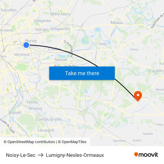 Noisy-Le-Sec to Lumigny-Nesles-Ormeaux map