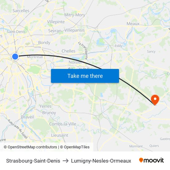 Strasbourg-Saint-Denis to Lumigny-Nesles-Ormeaux map