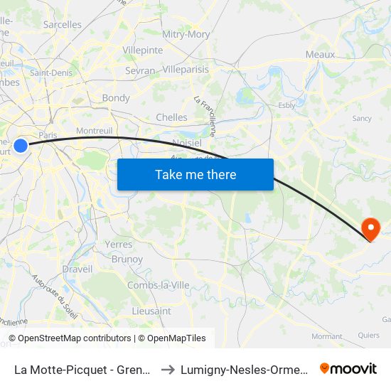 La Motte-Picquet - Grenelle to Lumigny-Nesles-Ormeaux map