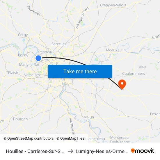 Houilles - Carrières-Sur-Seine to Lumigny-Nesles-Ormeaux map