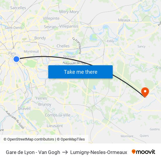 Gare de Lyon - Van Gogh to Lumigny-Nesles-Ormeaux map