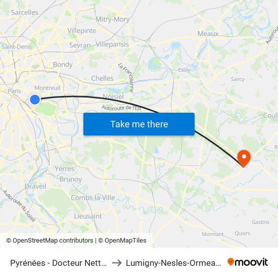 Pyrénées - Docteur Netter to Lumigny-Nesles-Ormeaux map