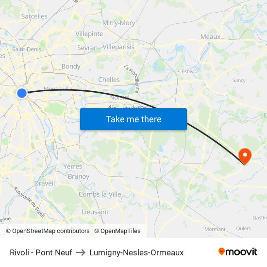 Rivoli - Pont Neuf to Lumigny-Nesles-Ormeaux map