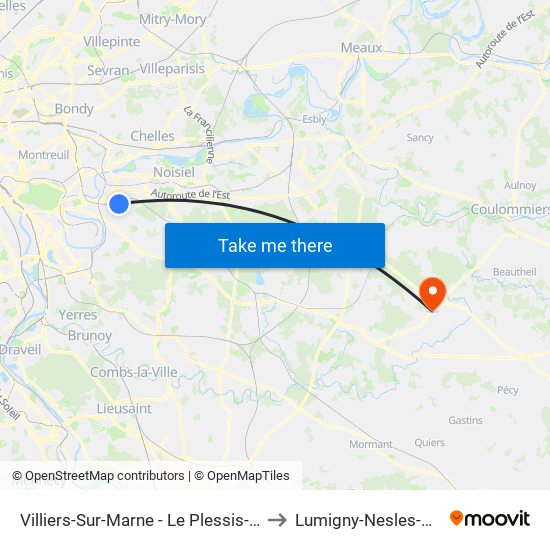 Villiers-Sur-Marne - Le Plessis-Trévise RER to Lumigny-Nesles-Ormeaux map