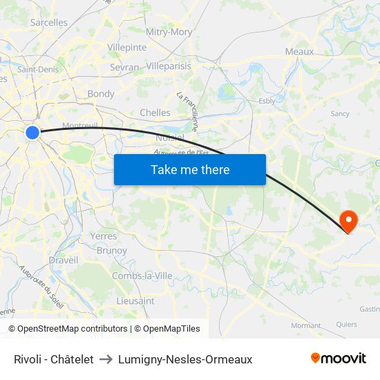 Rivoli - Châtelet to Lumigny-Nesles-Ormeaux map