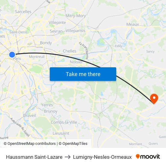 Haussmann Saint-Lazare to Lumigny-Nesles-Ormeaux map