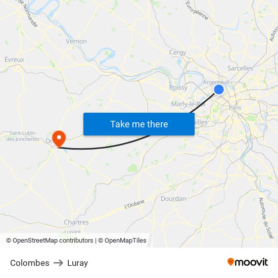 Colombes to Luray map