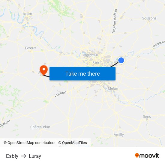 Esbly to Luray map