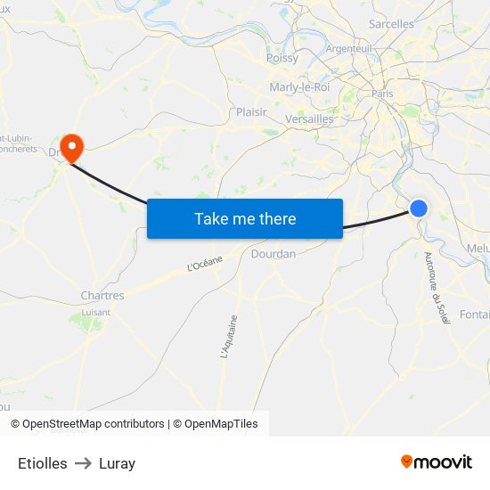 Etiolles to Luray map