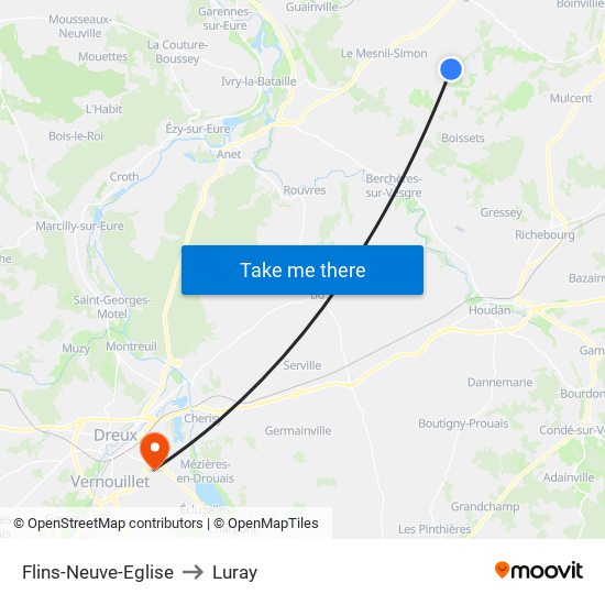 Flins-Neuve-Eglise to Luray map