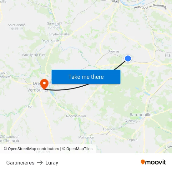 Garancieres to Luray map
