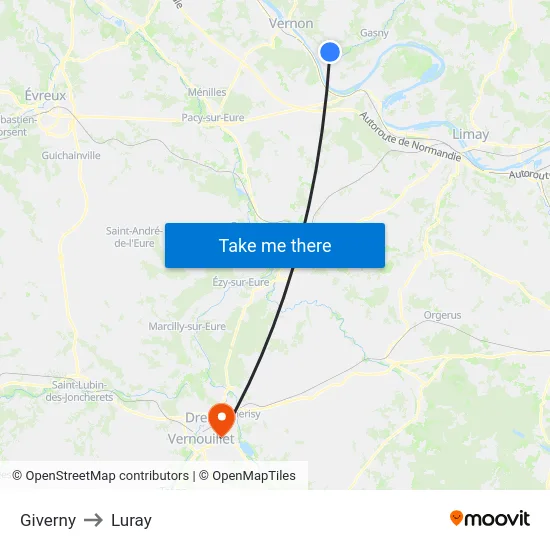 Giverny to Luray map