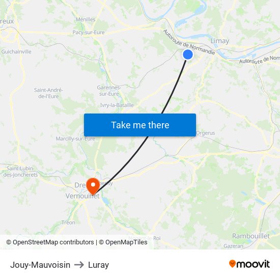 Jouy-Mauvoisin to Luray map