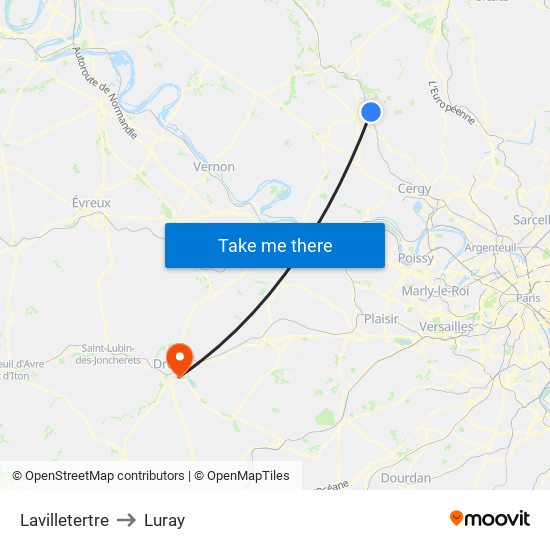 Lavilletertre to Luray map