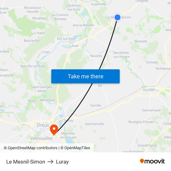 Le Mesnil-Simon to Luray map