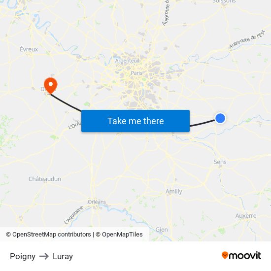 Poigny to Luray map