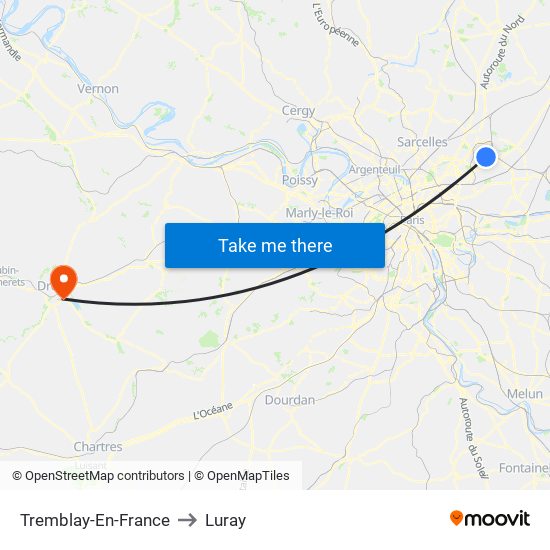 Tremblay-En-France to Luray map