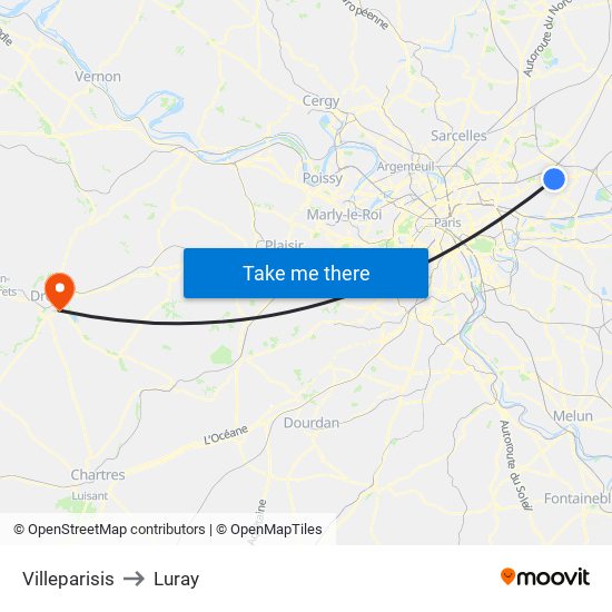 Villeparisis to Luray map