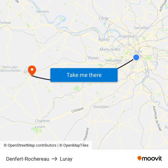 Denfert-Rochereau to Luray map