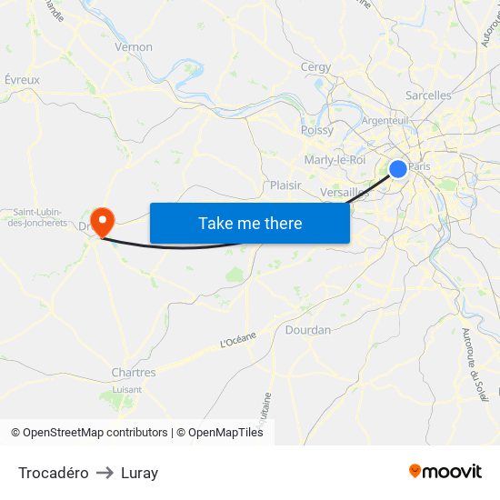 Trocadéro to Luray map