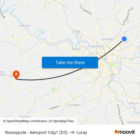 Roissypole - Aéroport Cdg1 (D3) to Luray map