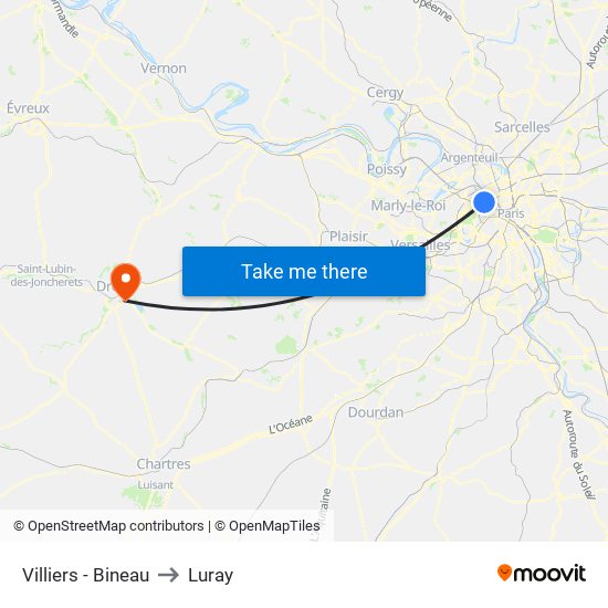 Villiers - Bineau to Luray map