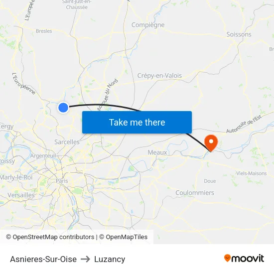 Asnieres-Sur-Oise to Luzancy map