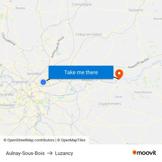 Aulnay-Sous-Bois to Luzancy map