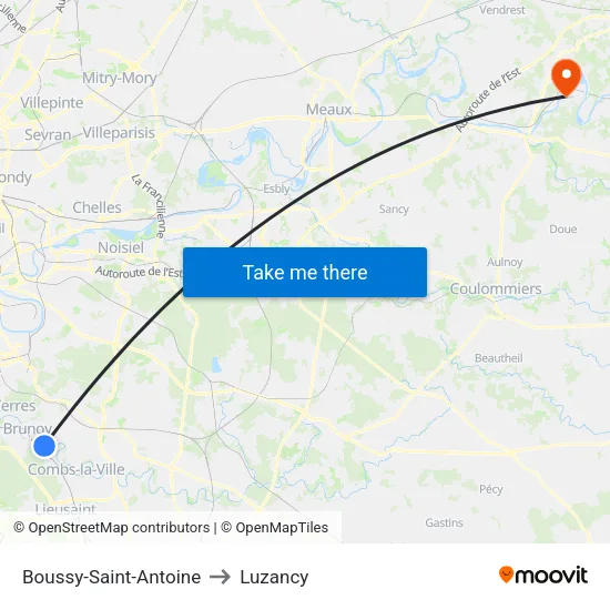 Boussy-Saint-Antoine to Luzancy map