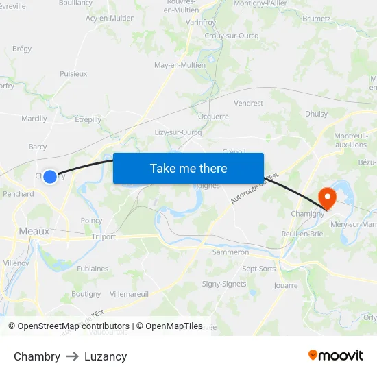 Chambry to Luzancy map