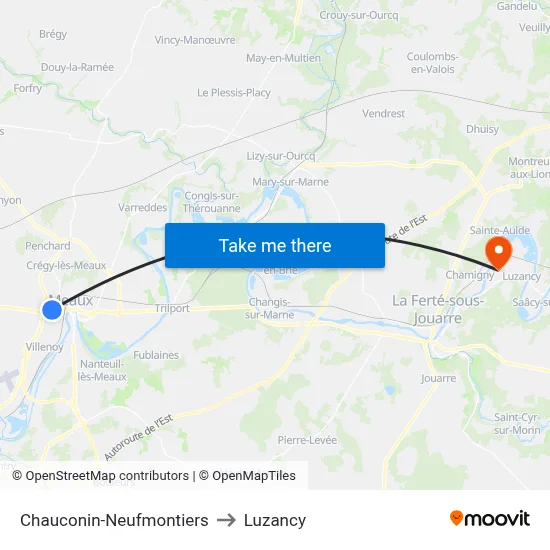 Chauconin-Neufmontiers to Luzancy map