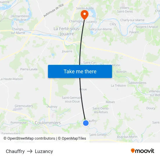 Chauffry to Luzancy map