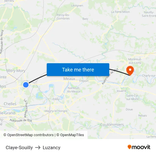 Claye-Souilly to Luzancy map
