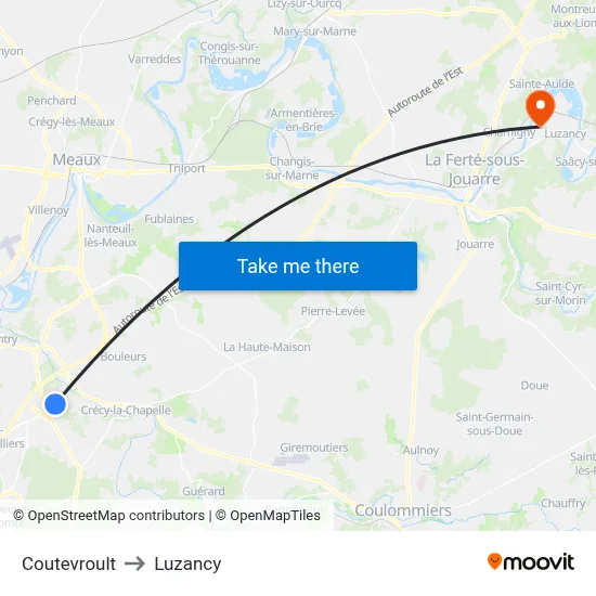 Coutevroult to Luzancy map