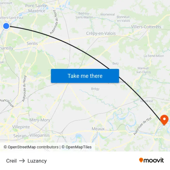 Creil to Luzancy map