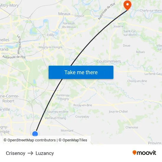 Crisenoy to Luzancy map