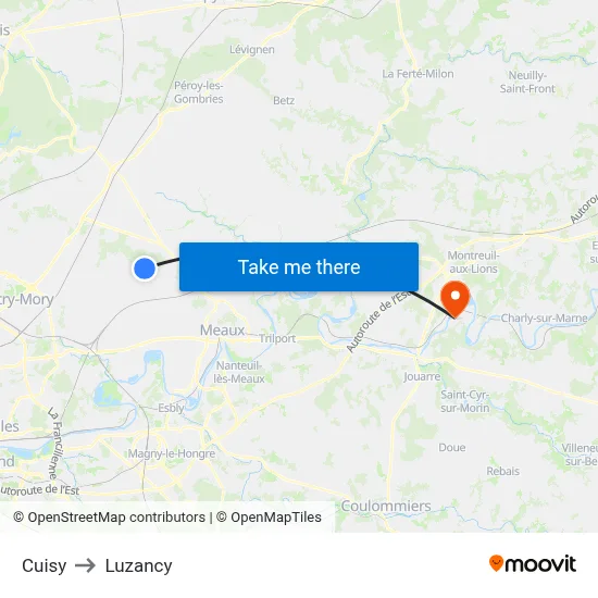Cuisy to Luzancy map