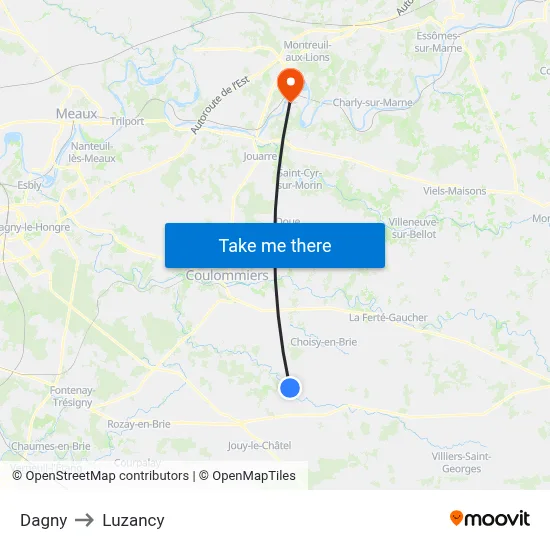 Dagny to Luzancy map