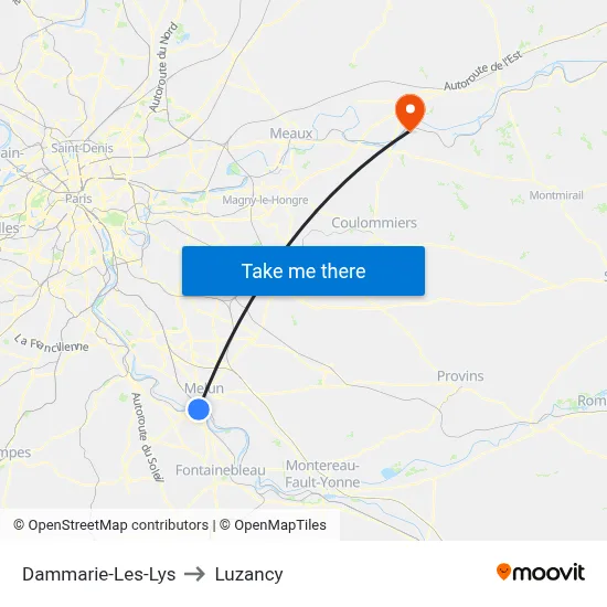 Dammarie-Les-Lys to Luzancy map