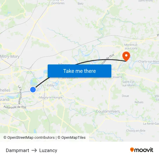 Dampmart to Luzancy map