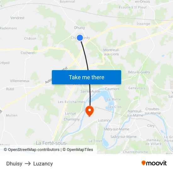Dhuisy to Luzancy map