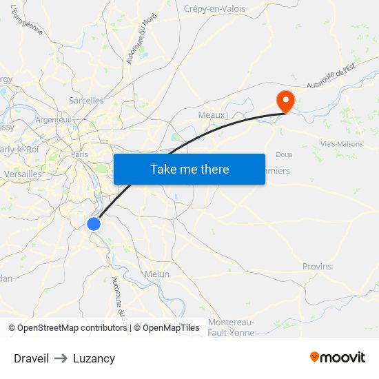 Draveil to Luzancy map