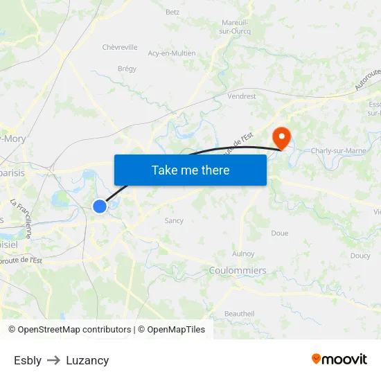 Esbly to Luzancy map