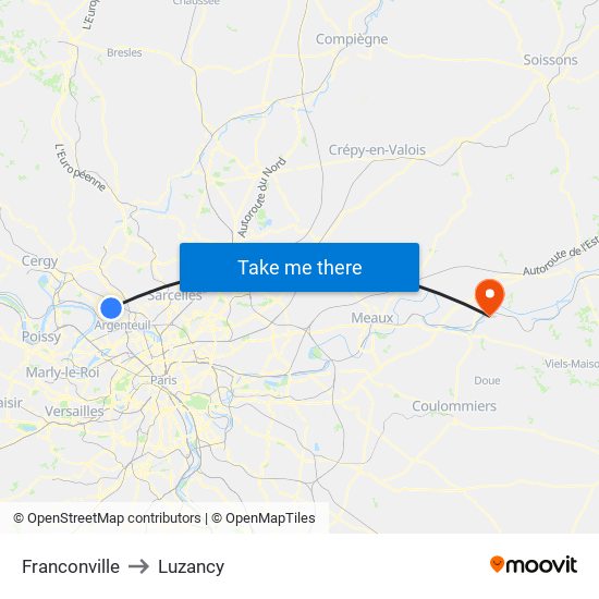 Franconville to Luzancy map