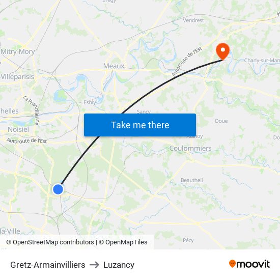 Gretz-Armainvilliers to Luzancy map