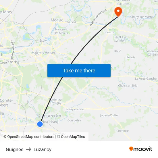 Guignes to Luzancy map